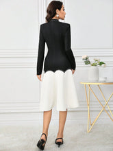 1pc Women Elegant Colorblock Splicing Stand Collar Dress, Autumn